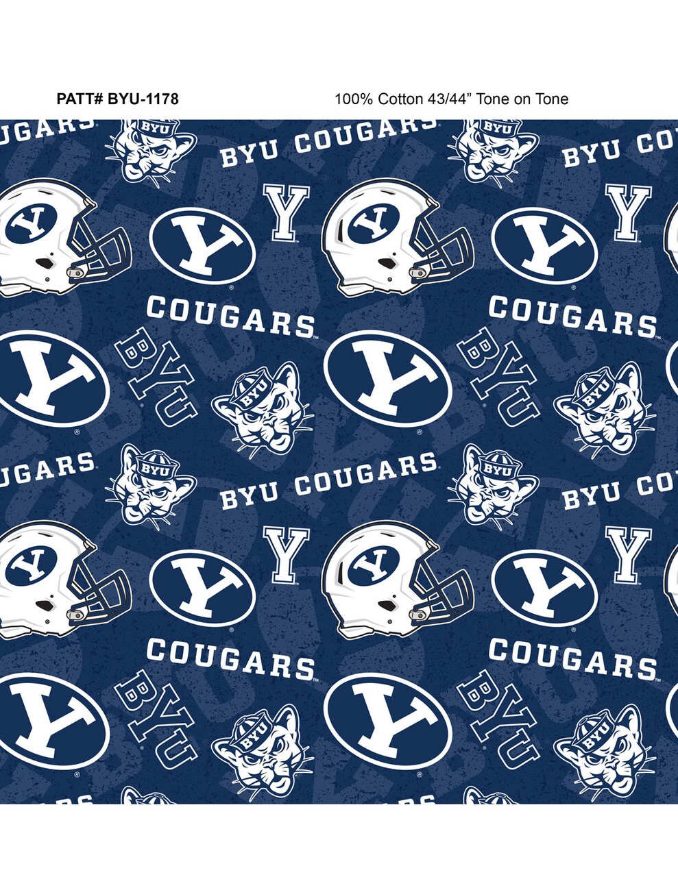 Sykel Enterprises-Brigham Young University Cotton Fabric-Brigham Young BYU Cougars Tone On Tone Cotton Quilting Fabric